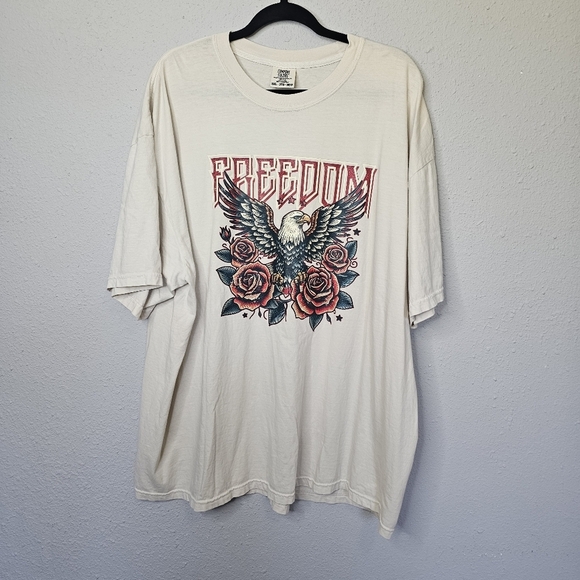Comfort Colors Freedom‎ Eagle Graphic Tee Shirt Plus Womens 3X Ivory Cream Red - Picture 1 of 7